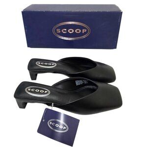 Scoop Slip On Womens Shoes Triangle Shaped Kitten Heel Square Toe Sz 6-10 Black